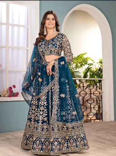 Navy Blue Net Lehenga with Heavy Coding